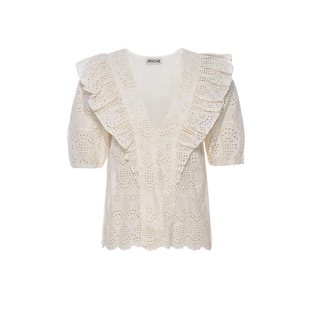 St. Roche Fox Top Vanilla V Neck Ruffles Sz 2 Short Sleeve Eyelet Embroidery NWT